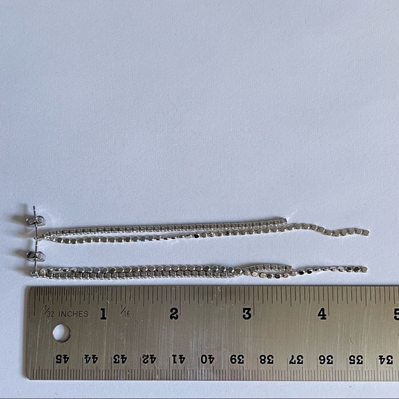 Long Rhinestone Silver Drop Dangle Earrings - Picture 2 of 3